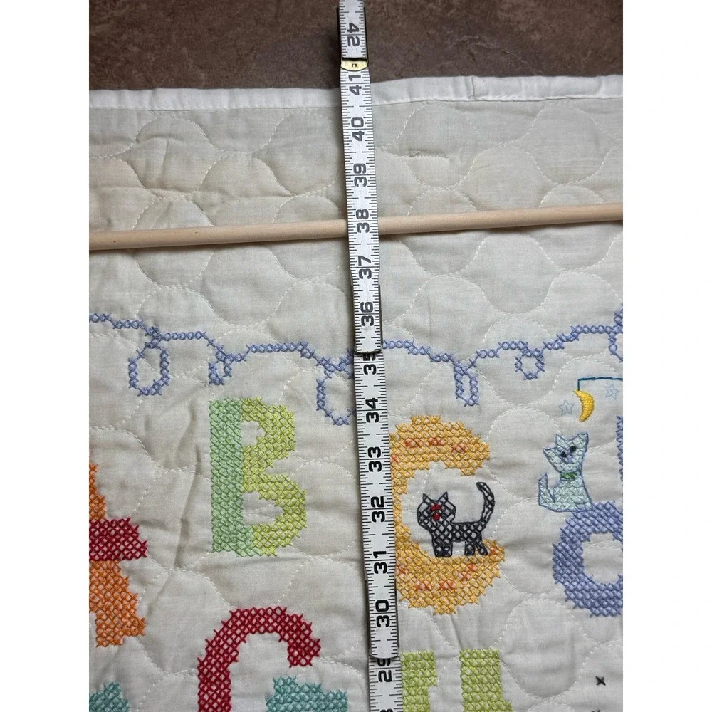 Vintage Hanging Cross Stitch Baby Quilt Alphabet Animals ABC Nursery Blanket